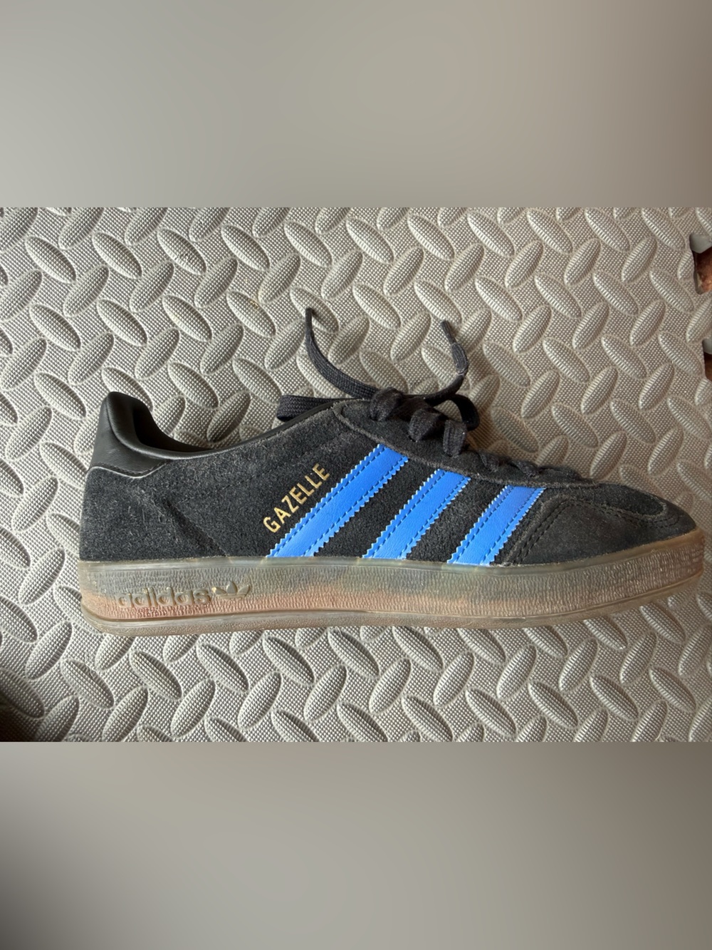 Adidas Gazelle Suede Sneaker in Black with Blue Stripes